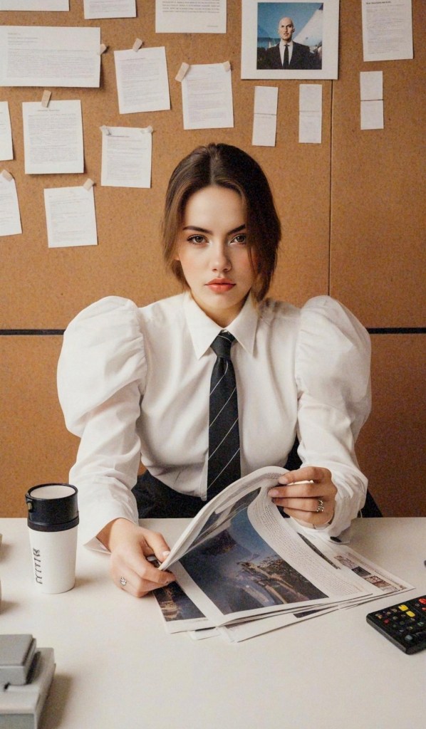 Katherine Levchenko reviewing market research at her desk